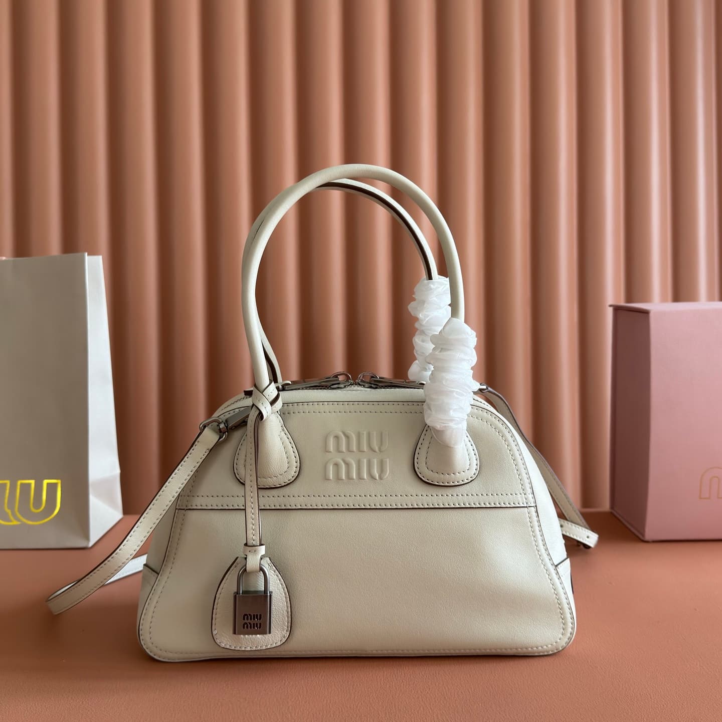 Miu Miu Vivant nappa leather bag Chalk White 5BB200  TOP