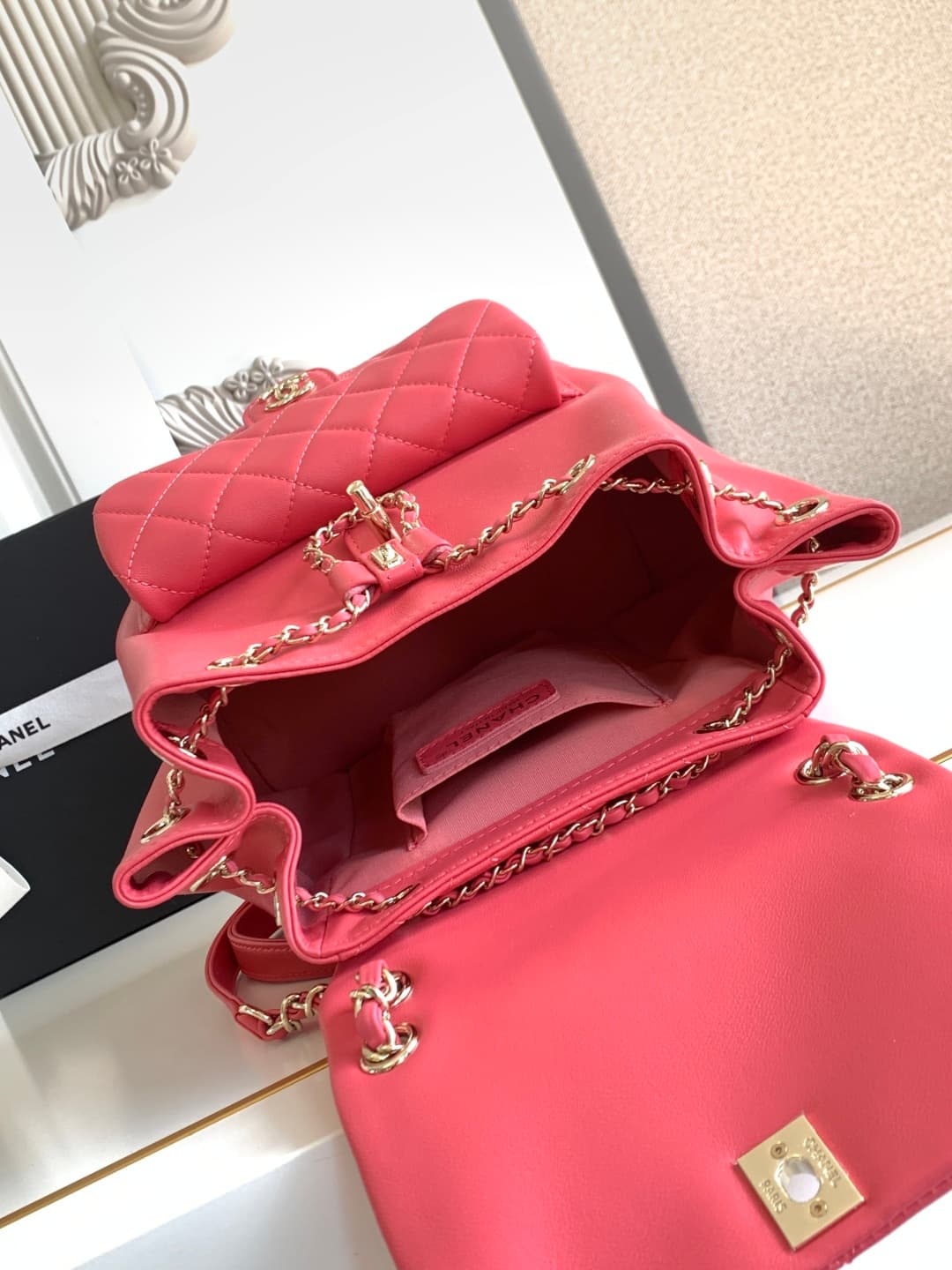 Chanel Medium Quilted Duma Backpack Lambskin AS3618 Rose Red A