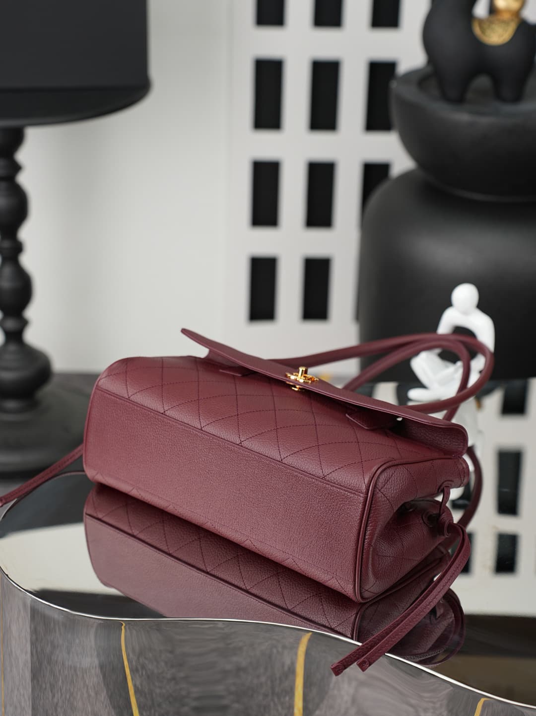 Chanel SMALL SHOPPING BAG Grained Calfskin & Gold-Tone Metal Claret AS6288 A