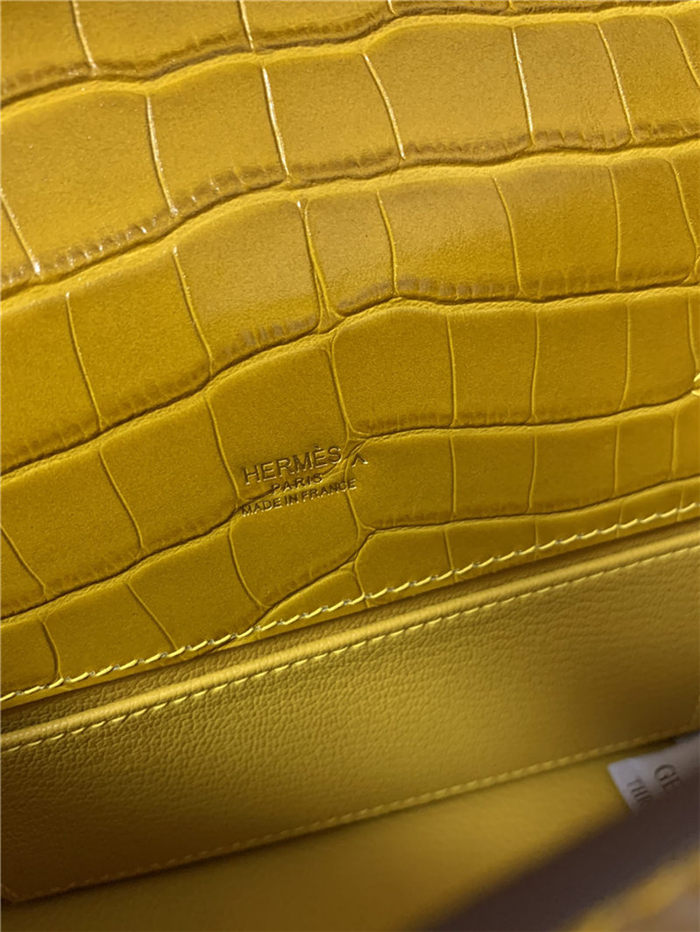 Hermes Kelly Pochette Bag Crocodile Silver/Gold Metal WAX High Customizing Style