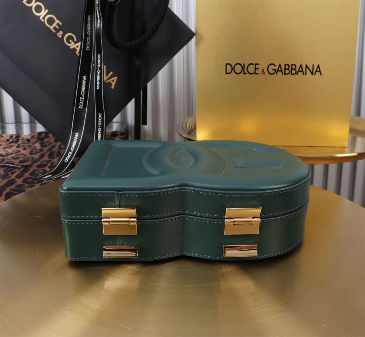 Dolce & Gabbana dark green leather DG Logo handbag high