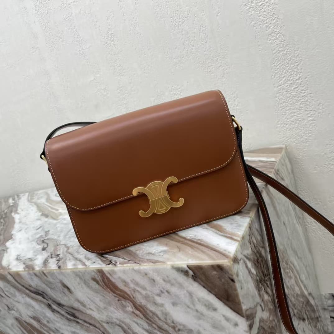 Celine Triomphe Medium Bag Calfskin Brown High