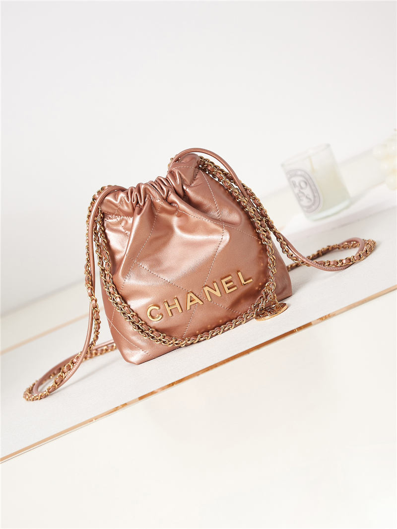 Chanel 22 MINI HANDBAG Metallic Calfskin Copper & Gold-Tone Metal AS3980 A