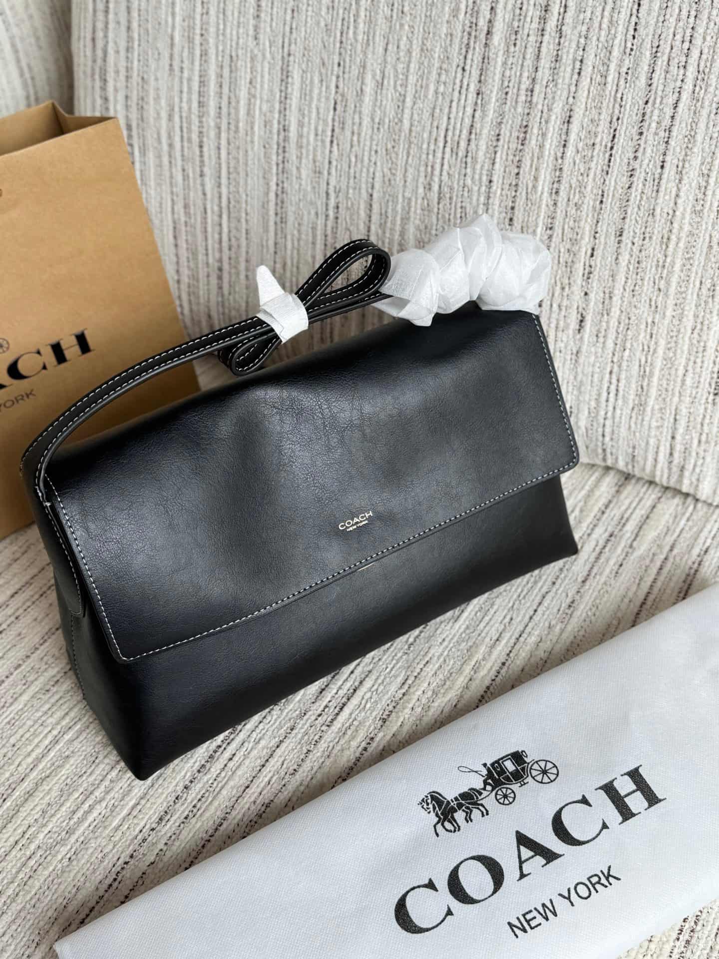 Coach Chelsea Shoulder Bag Smooth Grain Leather Black High