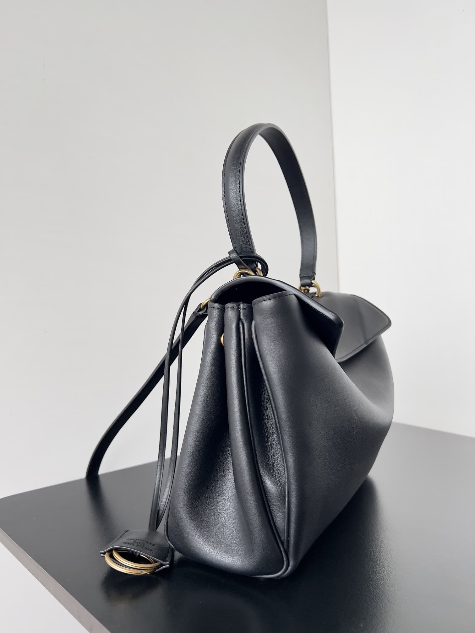 WOMEN'S RODEO SMALL HANDBAG smooth calfskin Black Gold-Metal High