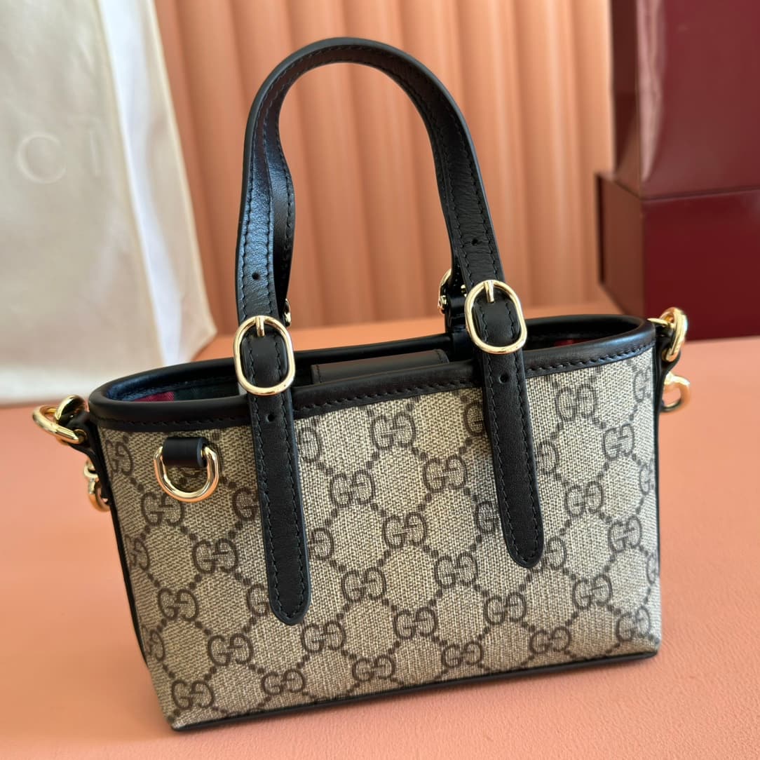Gucci GG Emblem mini bag beige and Black GG fabric 855491 High