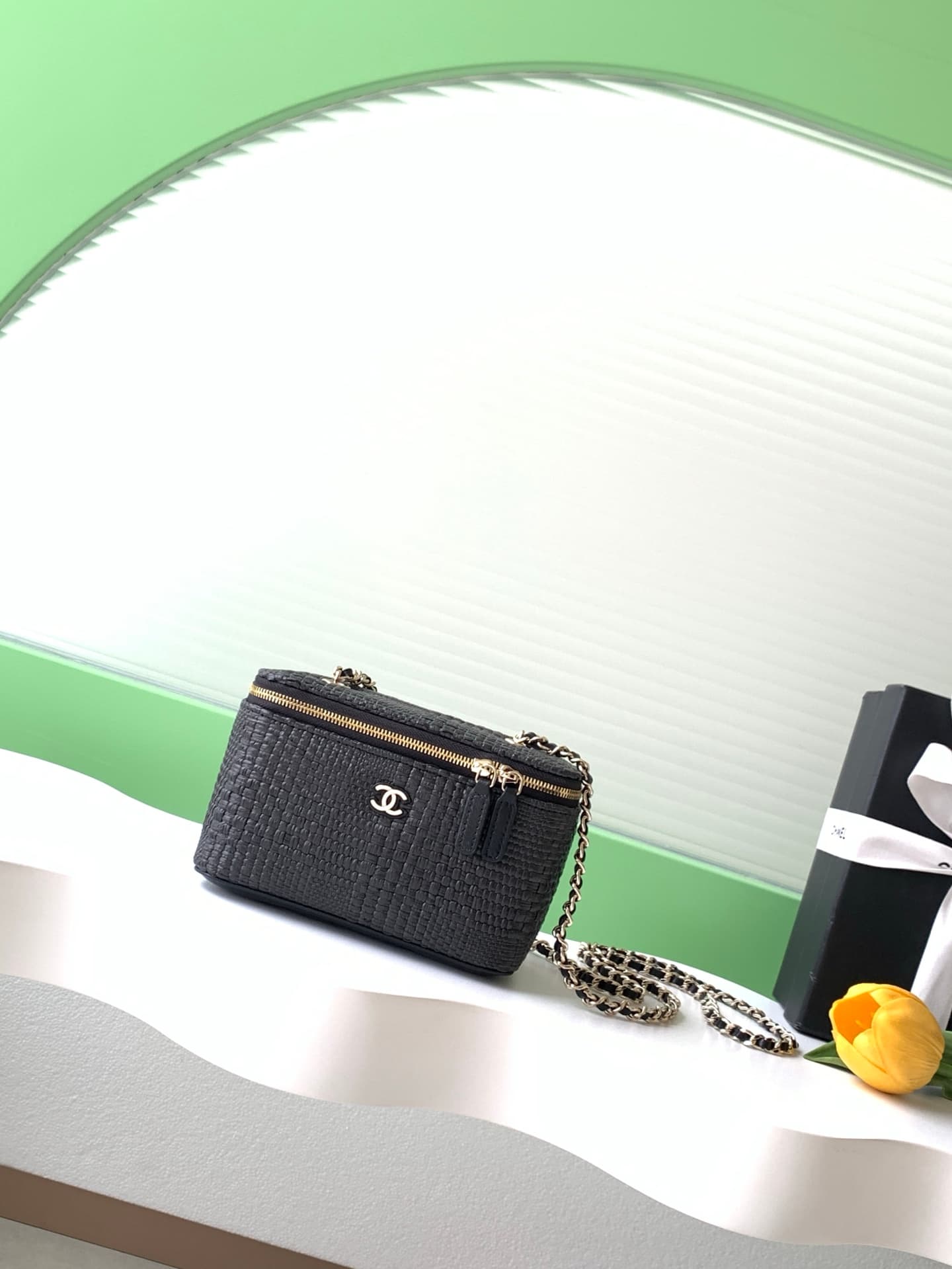 Chanel Classic Long Vanity with Chain Braided Raffia & Gold-Tone Metal Black AP1341 High
