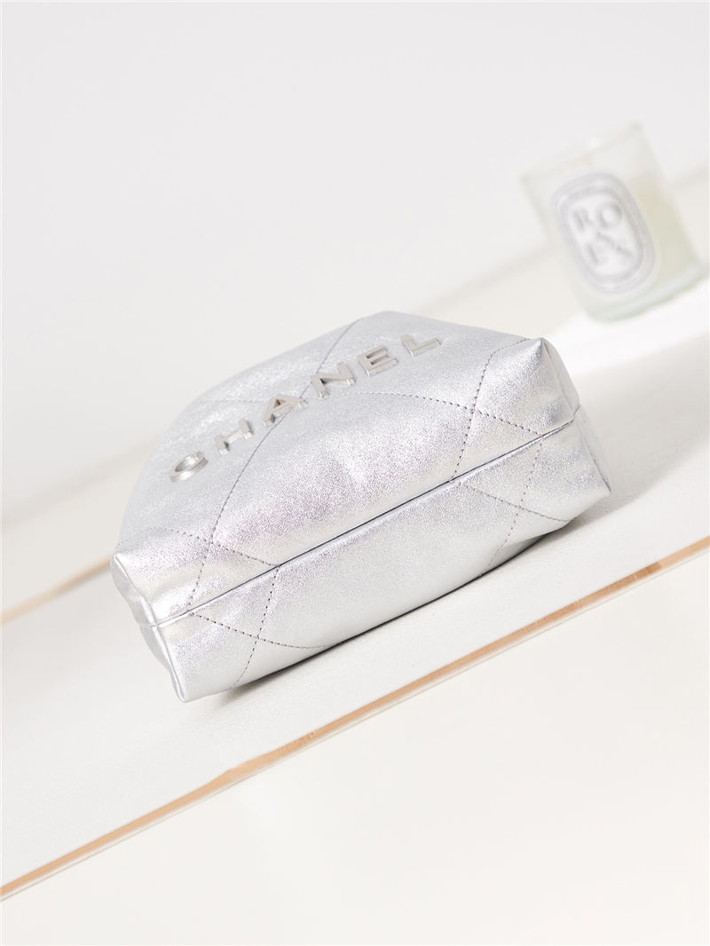 Chanel 22 MINI HANDBAG Shiny Calfskin Silver & Silver-Tone Metal AS3980 A