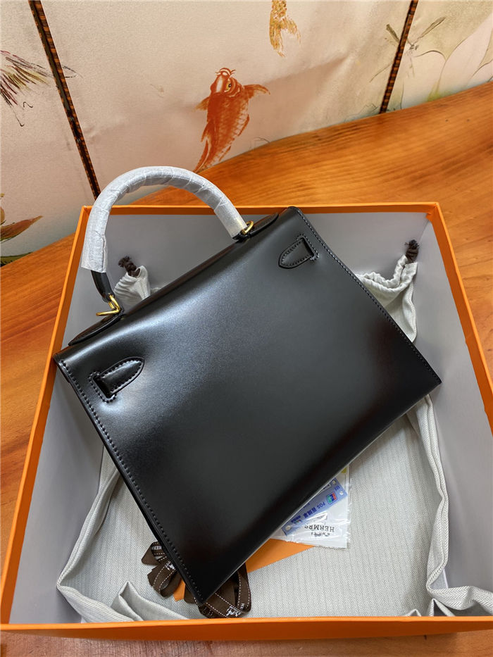 Hermes Kelly 25/28/32cm Sellier Bag Box Leather In Black WAX High Customizing style