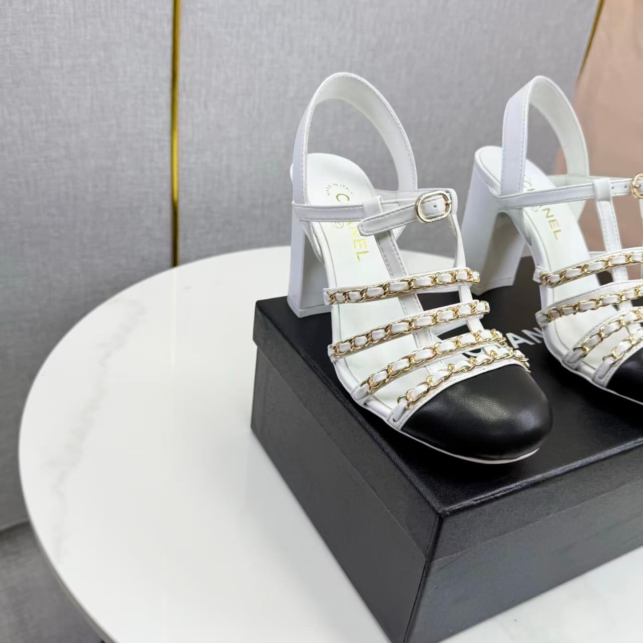 CHANEL chain-strap heels