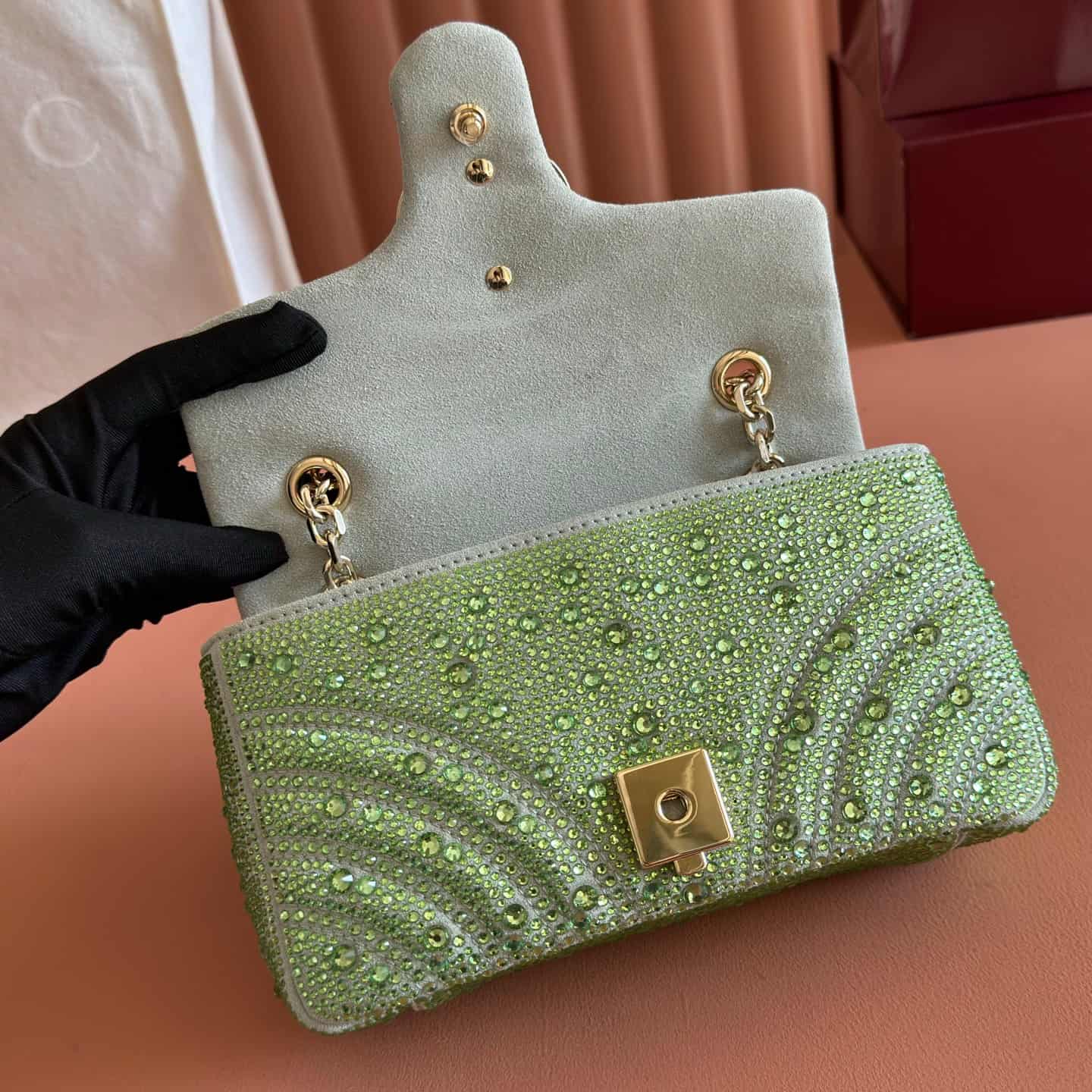 Gucci GG Marmont Shoulder Bag Green / Crystal 837280 High