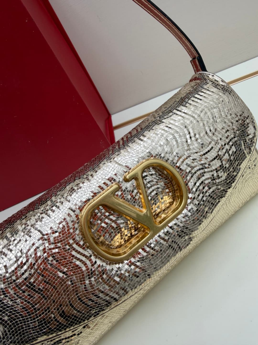 Valentino Garavani Devain Small Nappa Sequins Shoulder Bag Gold High