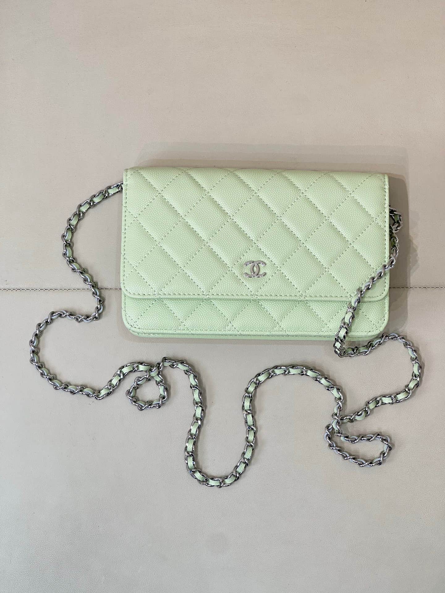Chanel Wallet on Chain Grained Calfskin& Silver-tone Metal AP0250 Light Green TOP