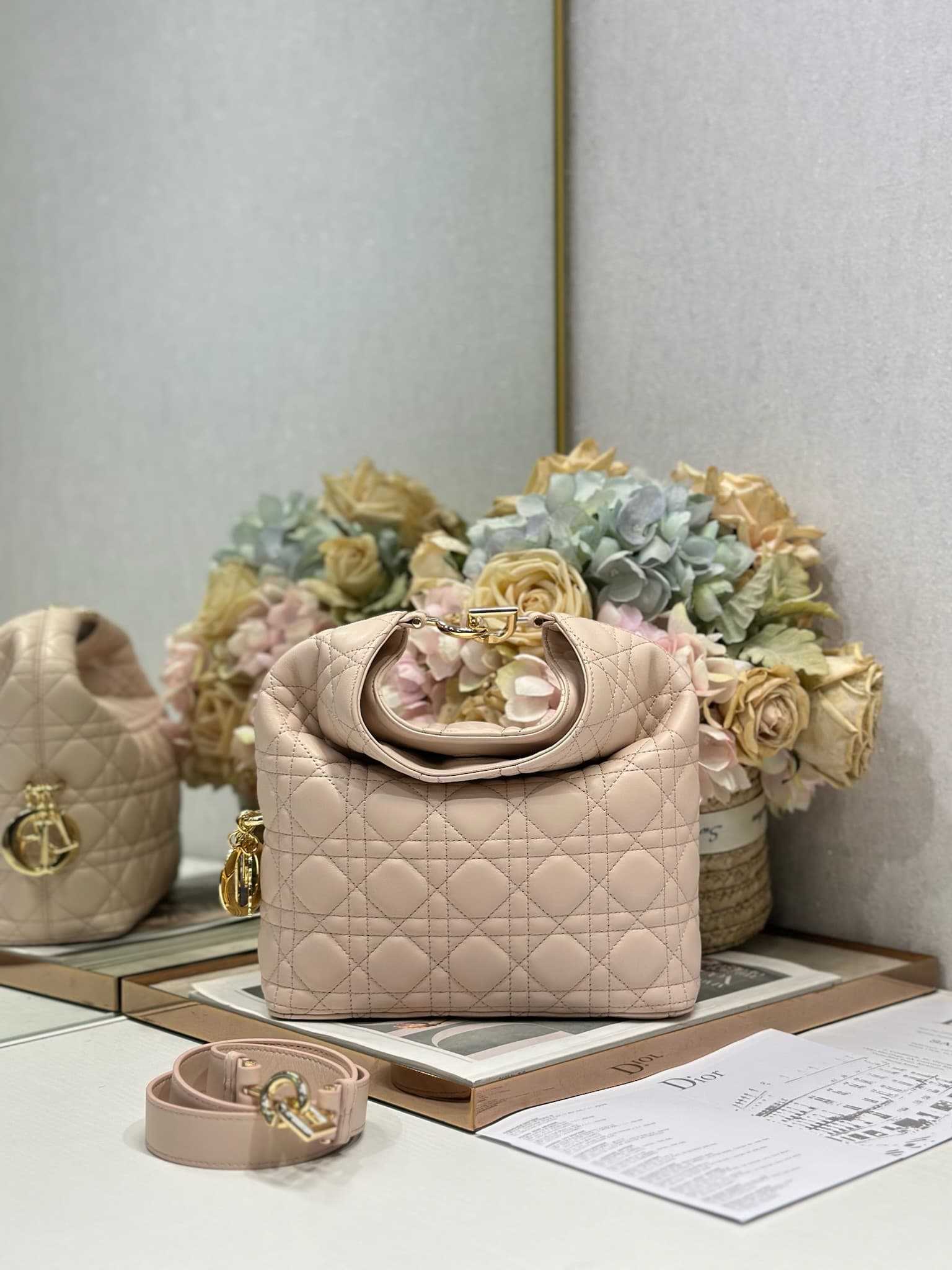 Dior Macrocannage Calfskin Handbag Soft Pink High