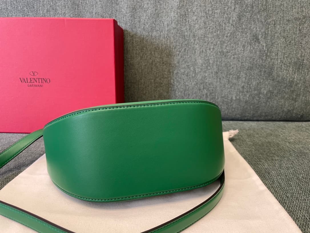 Valentino Garavani VLogo Moon small hobo bag in Green smooth calfskin High