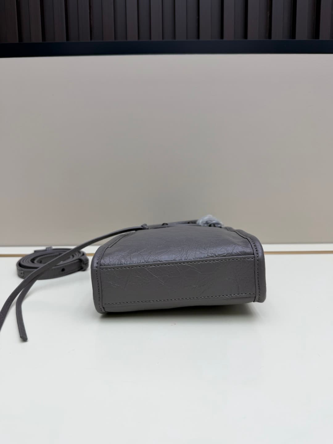 Balenciaga Le City Leather Tote Phone Holder Grey High