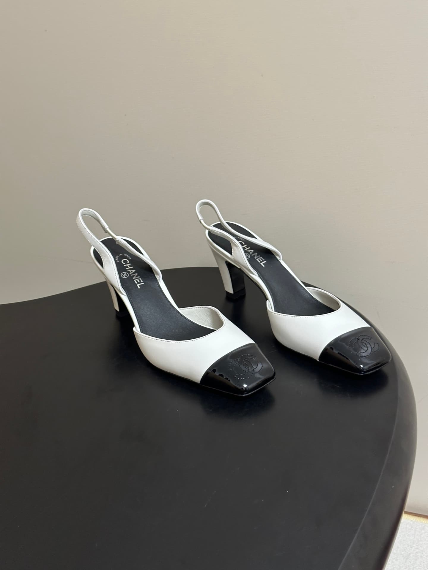 Chanel Two-tone Leather Slingback Heels