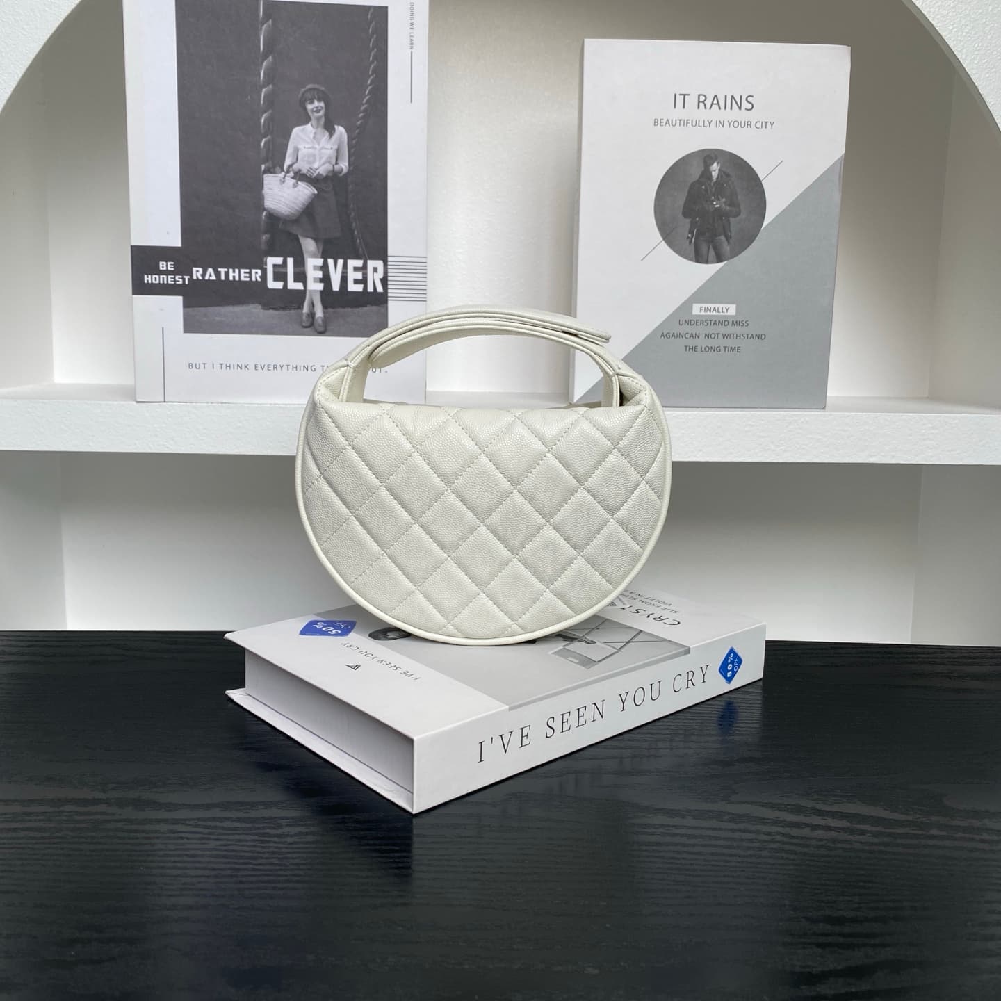 Chanel mini round hobo pouch bag AP4584 Grained Calfskin & gold-tone metal white high