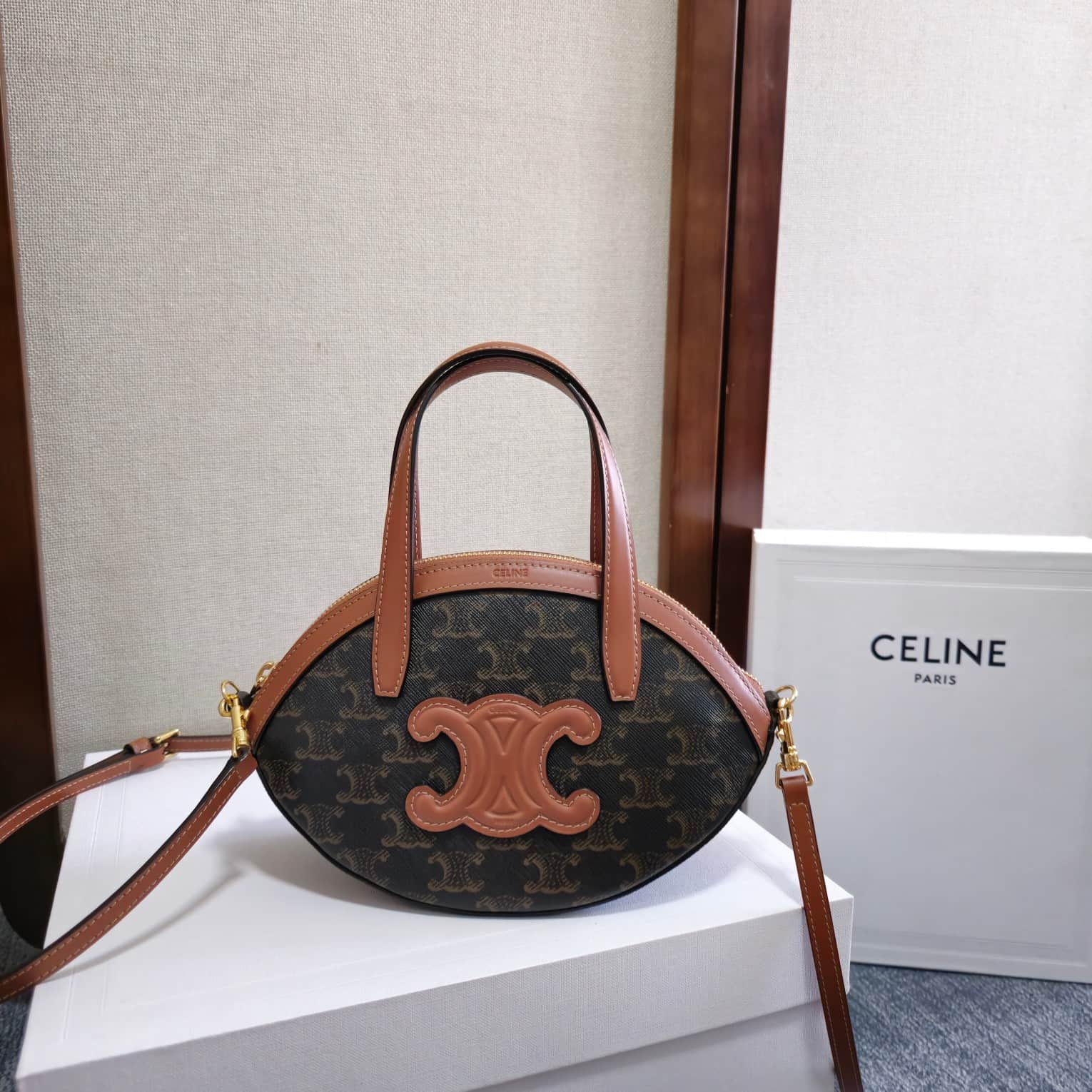 Celine Half Moon Case in Triomphe Canvas and Calfskin High