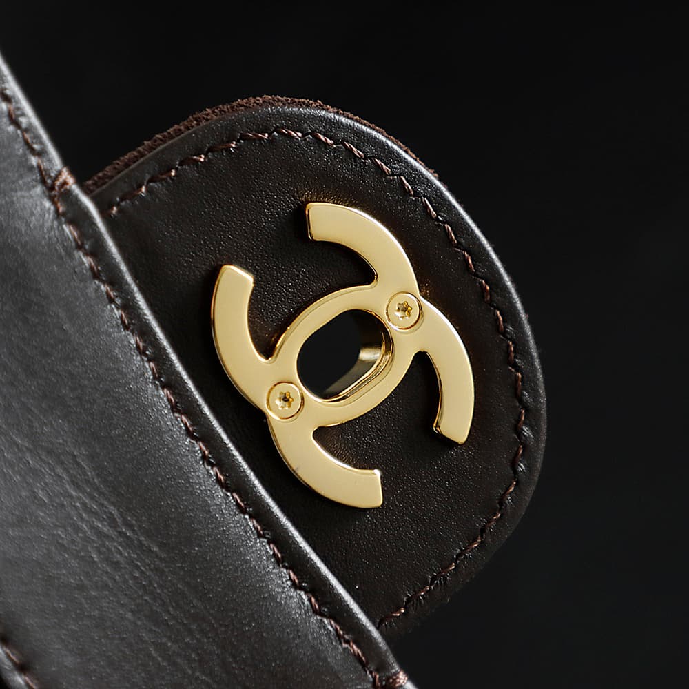 Chanel Maxi Flap bag Suede Calfskin & Gold-Tone Metal Dark Brown AS6627 A
