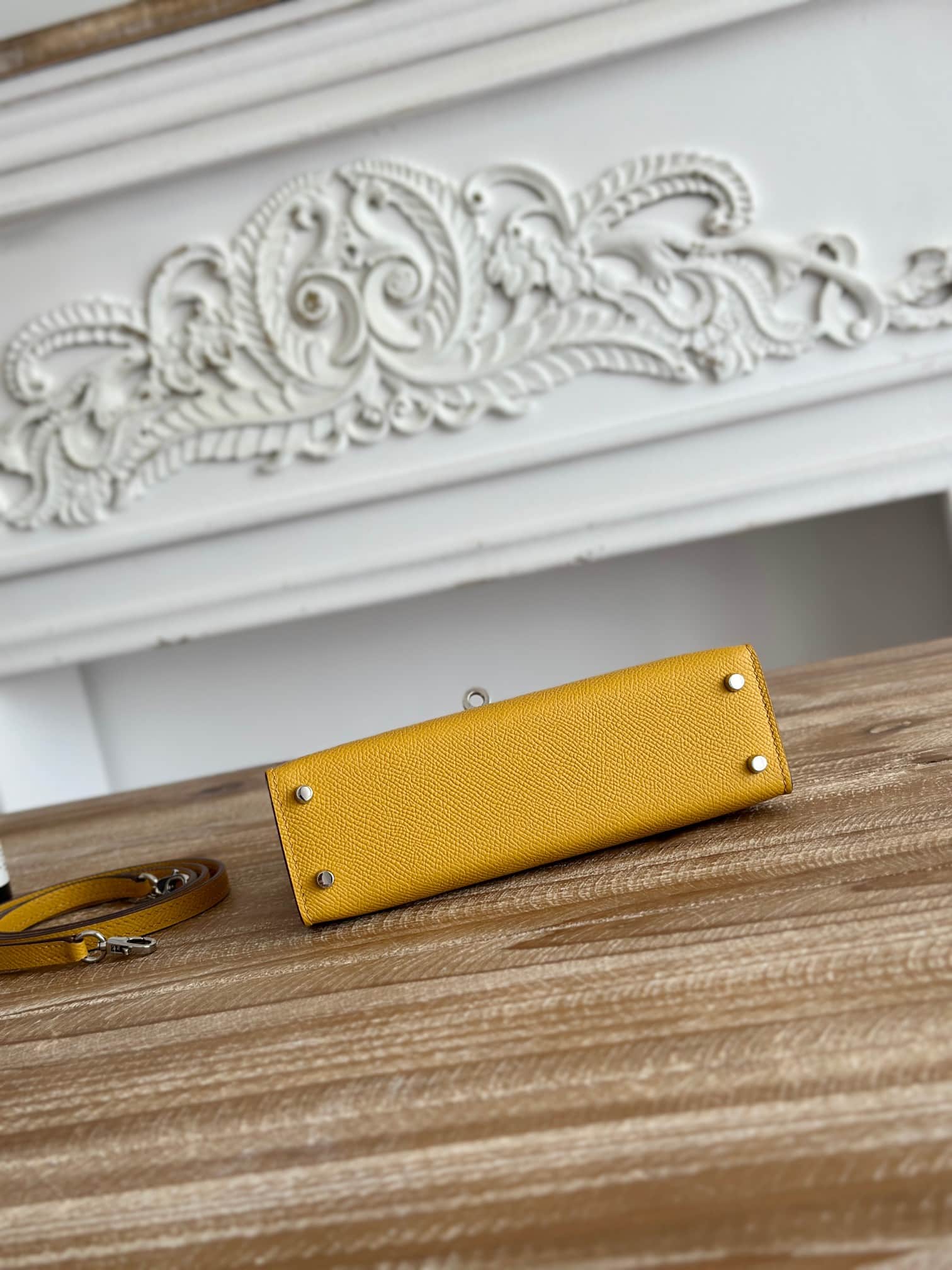 Hermes Kelly Mini II Bag Epsom Leather WAX Silver/Gold Metal Jaune Ambre High