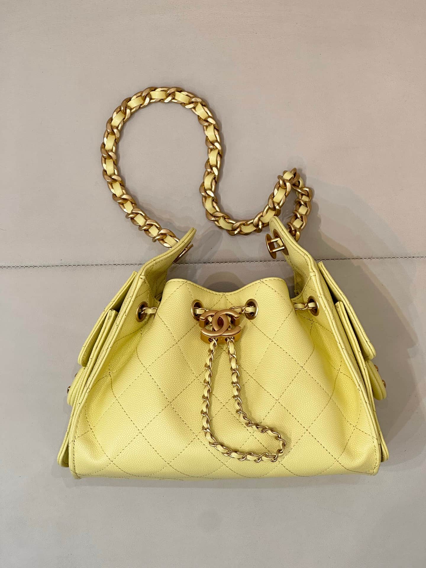 CHANEL 25 Mini Handbag AS5631 Grained Calfskin & Gold-tone Metal Yellow TOP