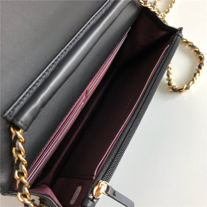Classic Wallet on Chain A33814 Lambskin Black Silver Metal B