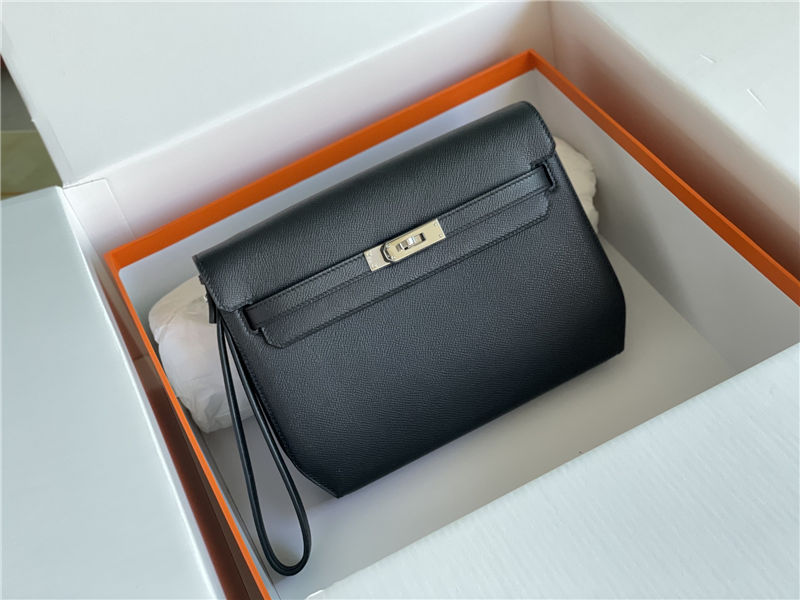 Hermes Kelly Depeches 25 Pouch Epsom Leather Black WAX High