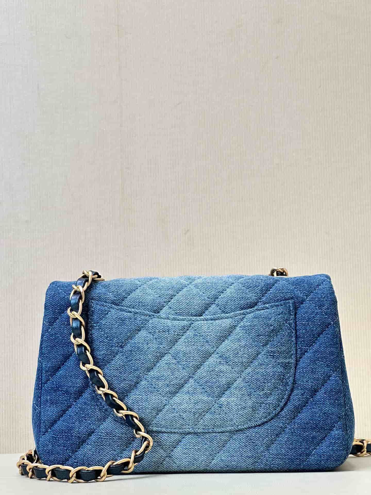 CHANEL Mini Classic Handbag Denim &Gold-tone Metal AS1116 Blue TOP