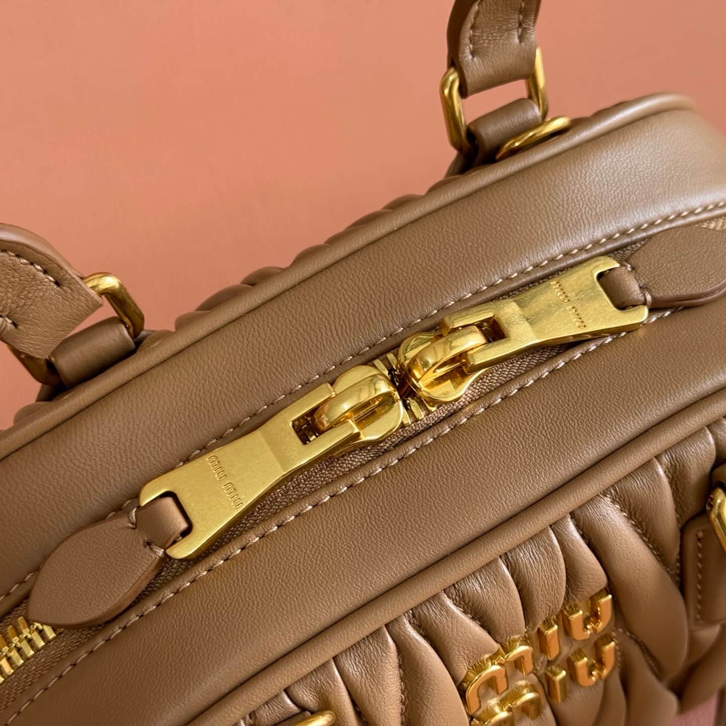 Miu Miu Arcadie Matelassé nappa leather bag Caramel 5BB191 TOP