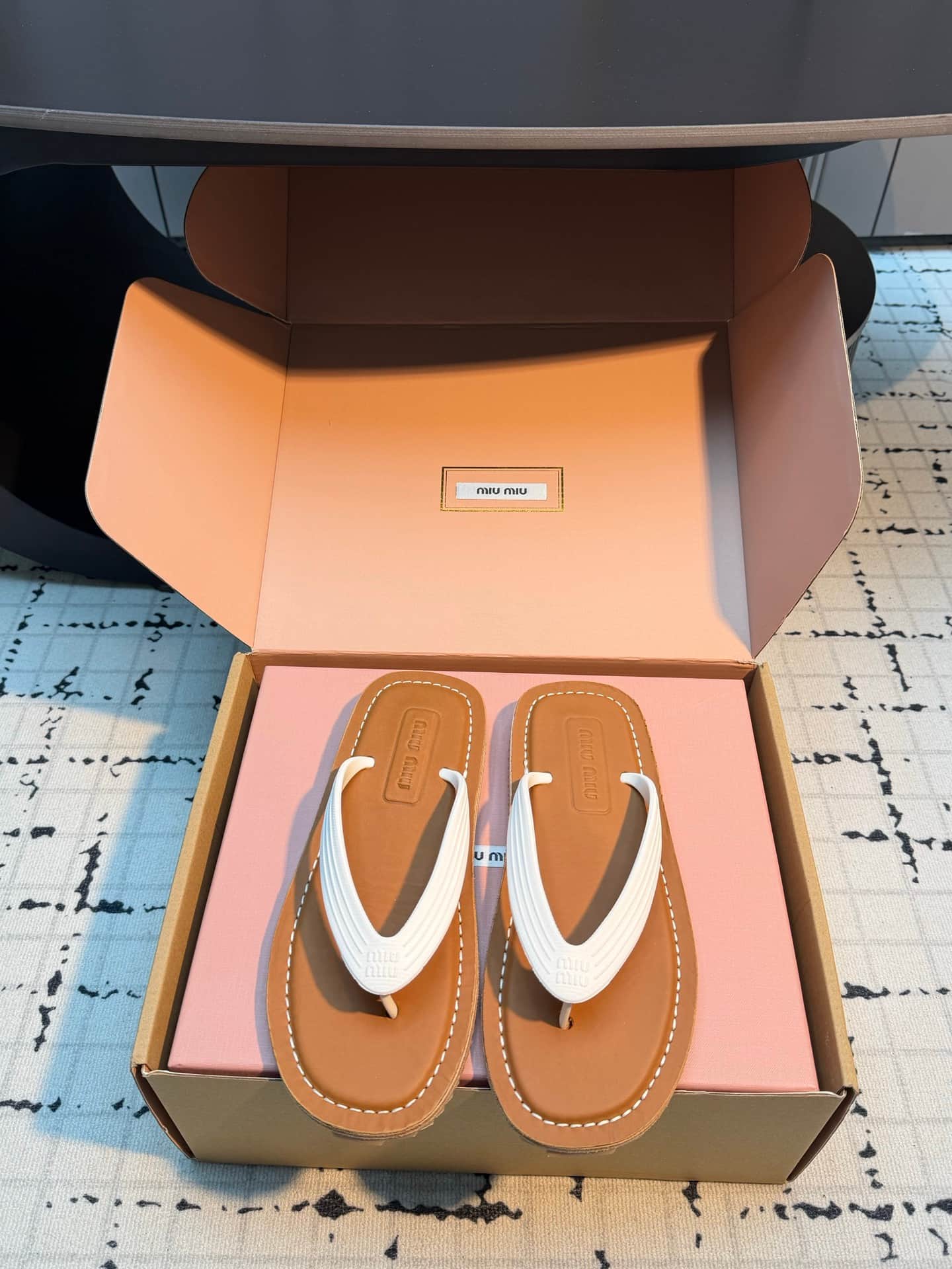 Miu Miu Logo Flat Thong Sandals