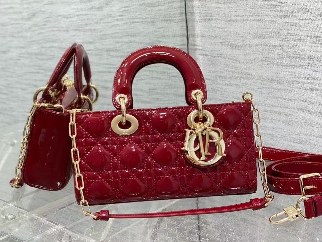 Small Lady D-Joy Bag Cherry Red Patent Cannage Calfskin High