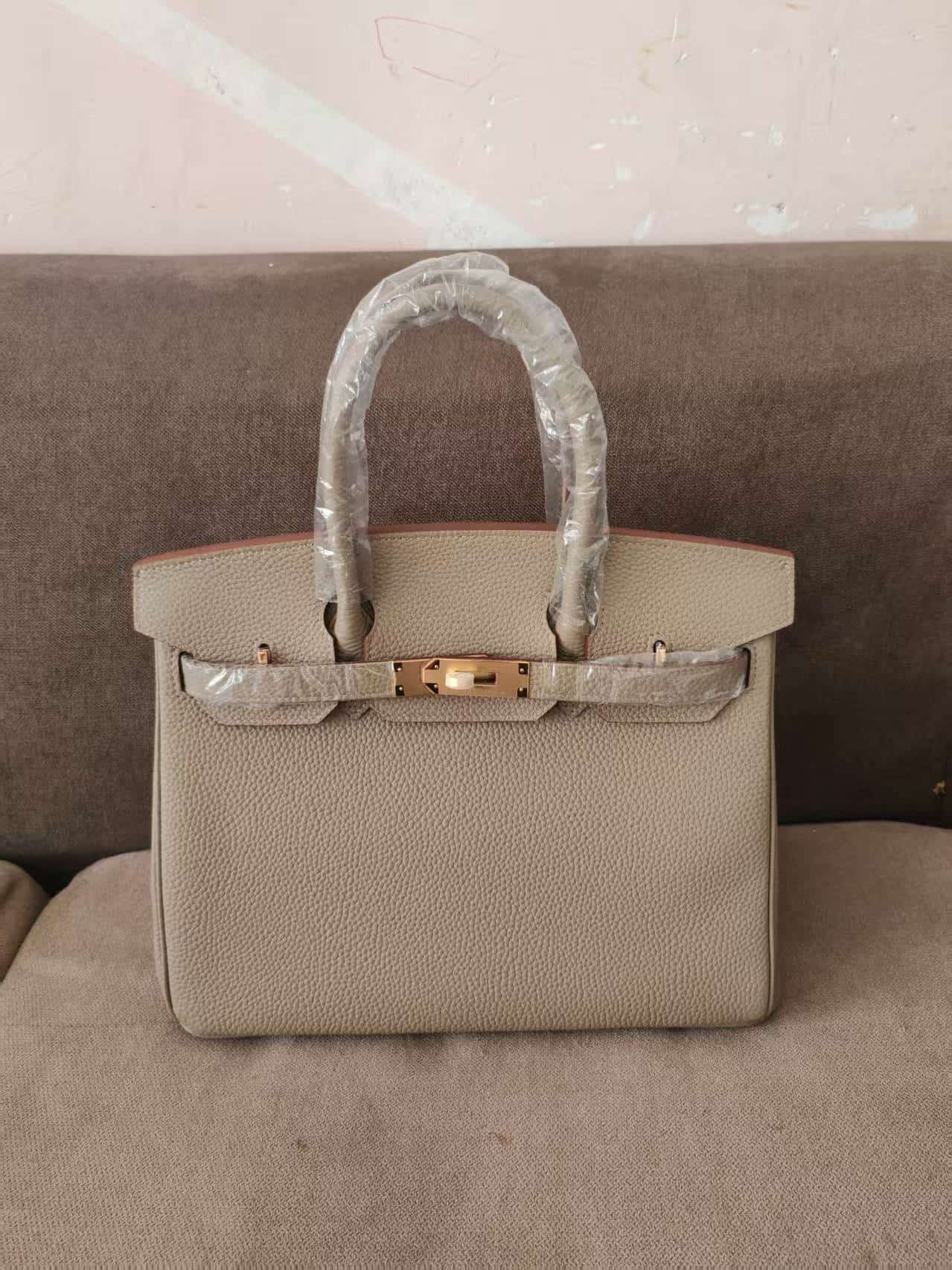 Hermes Birkin 25/30/35cm Bag Calfskin Silver/Gold Metal In Tourterelle High