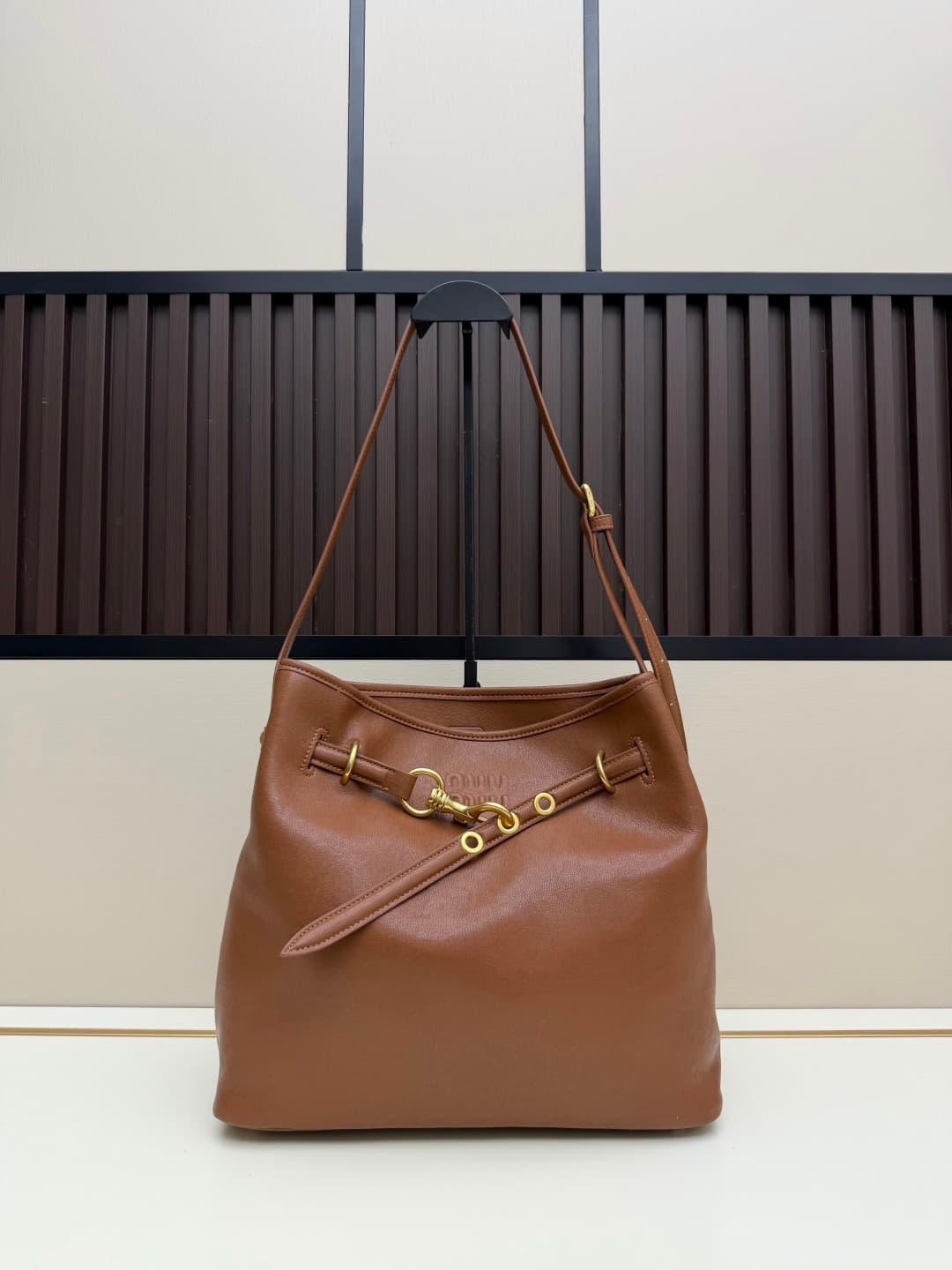 Miu Miu Aventure Calfskin Leather Bucket Bag Brown High