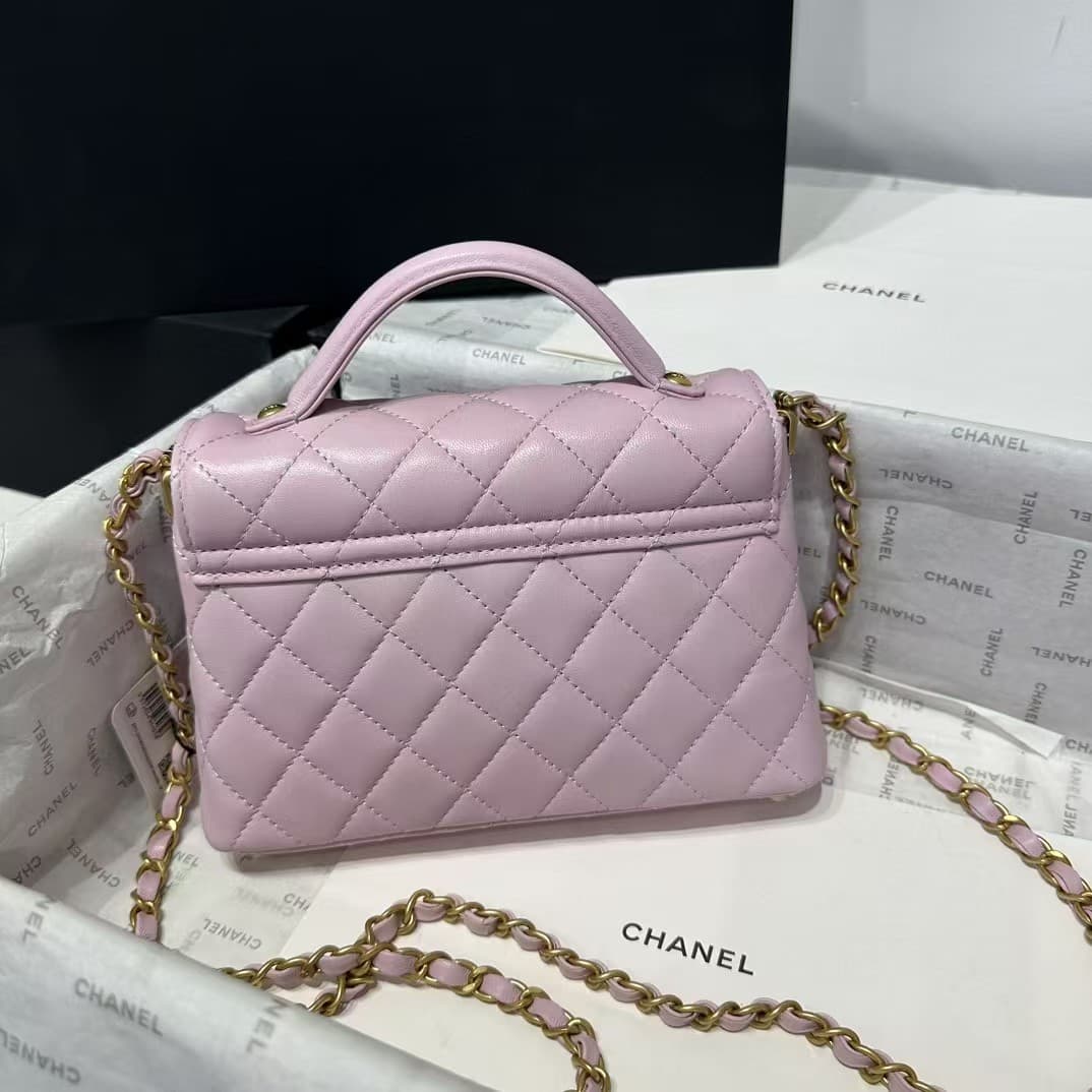 SMALL FLAP BAG WITH TOP HANDLE Lambskin Gold-Metal AS5355 Pink A