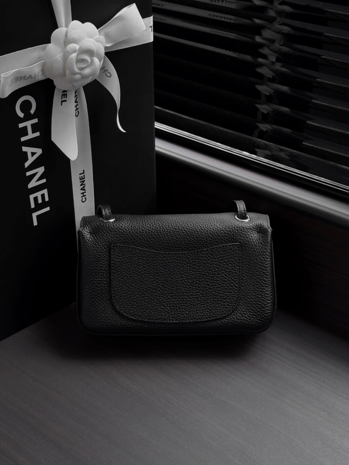 CHANEL Mini flap bag Grained Calfskin&Silver-tone metal Black AS6573 A