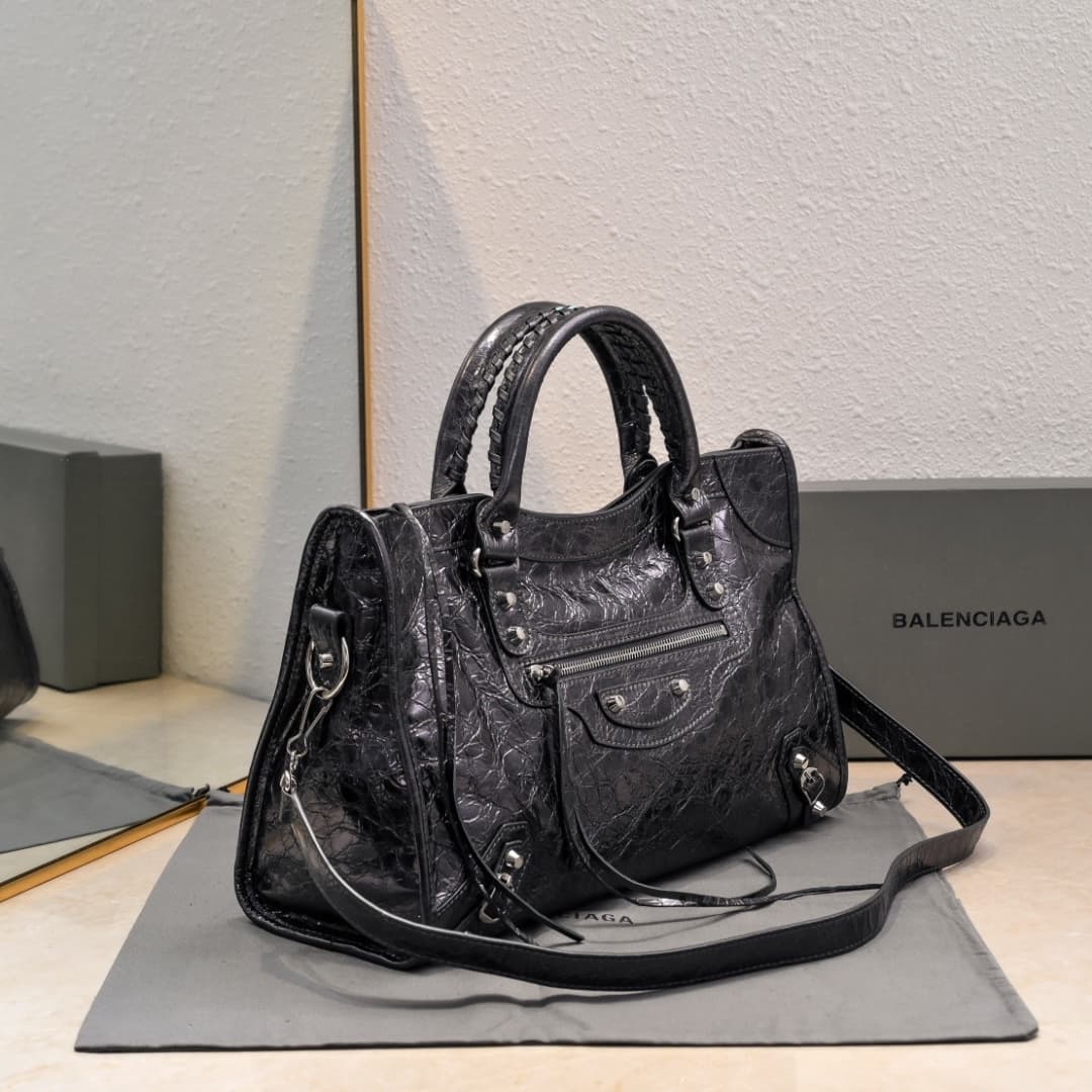 WOMEN'S LE CITY Medium Bag Silver Metal Steel Grey High