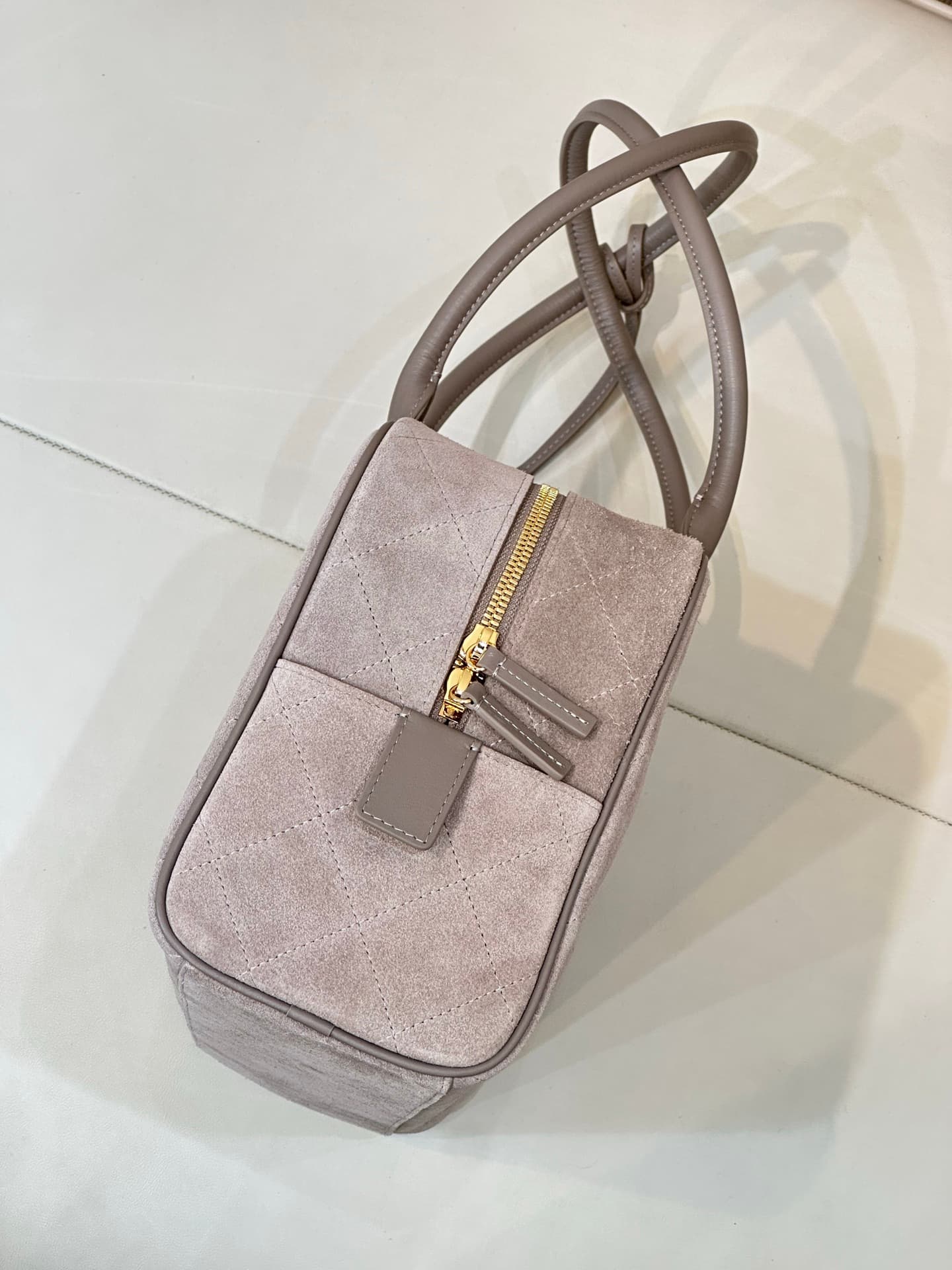 Chanel Bowling Bag Suede Calfskin Calfskin & Gold-Tone Metal Grey TOP