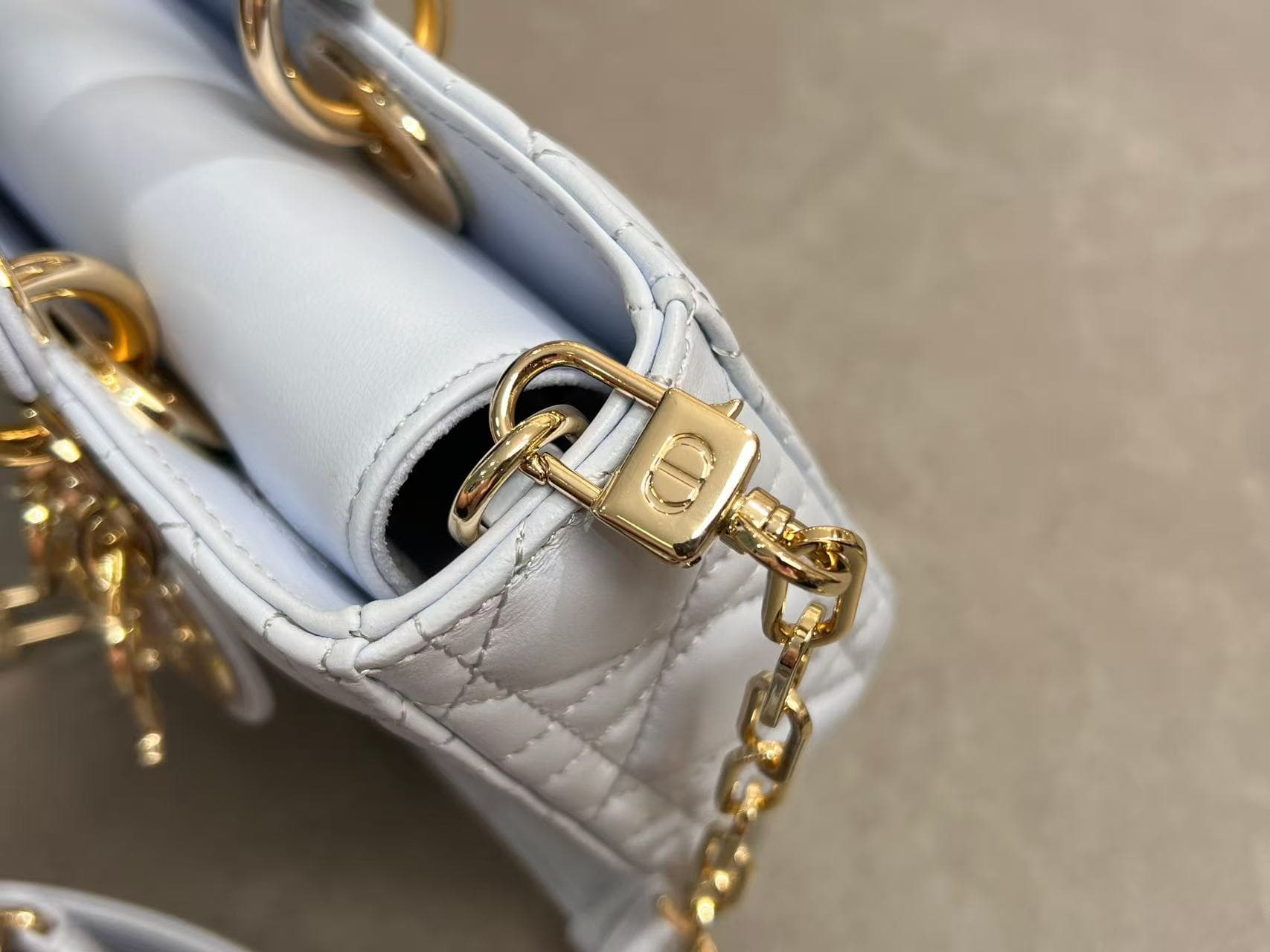 LADY D-JOY BAG SMALL Cannage Lambskin Ice Blue High