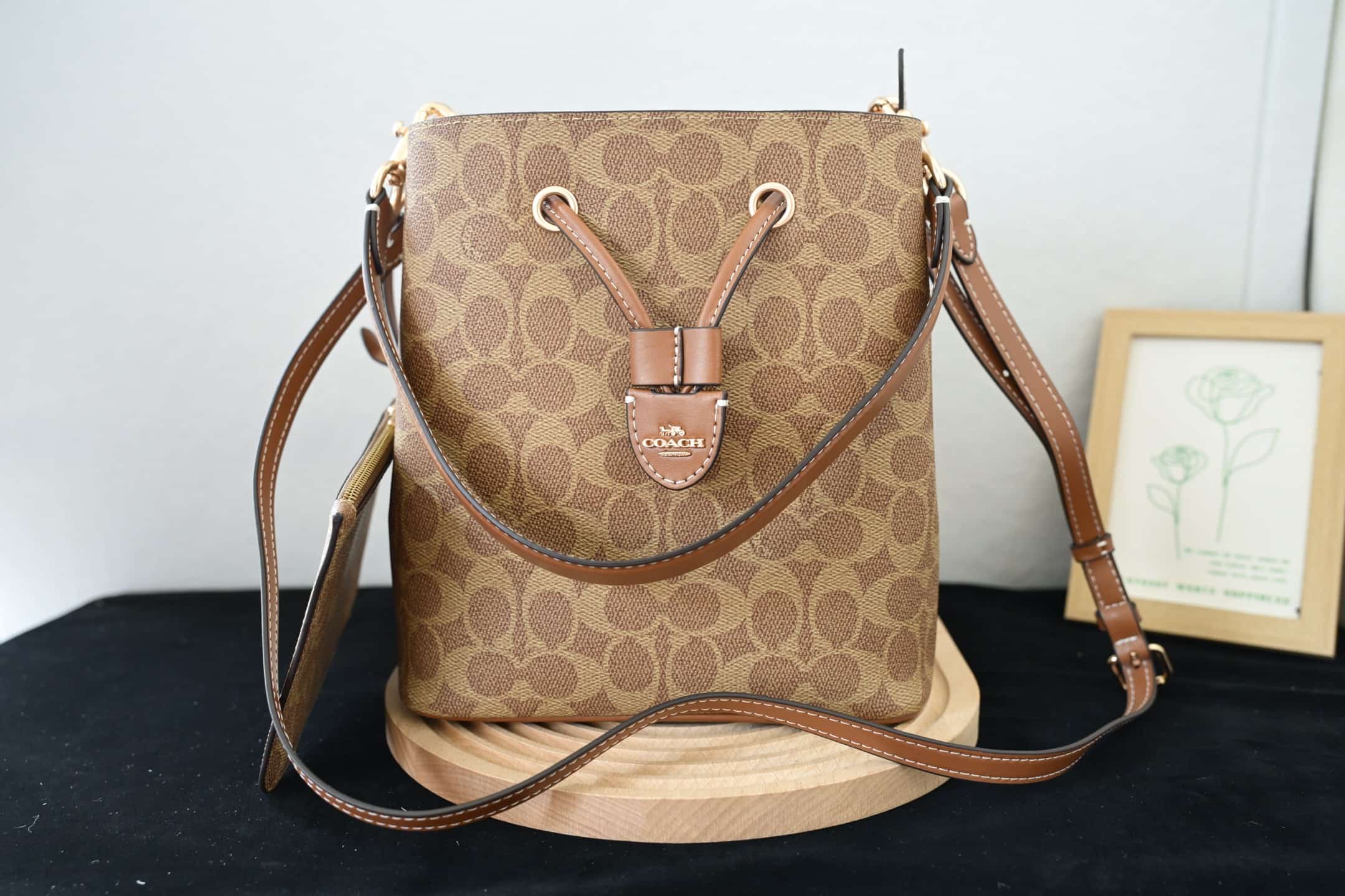 COACH Rowan Bucket Bag In Tan Signature Canvas High