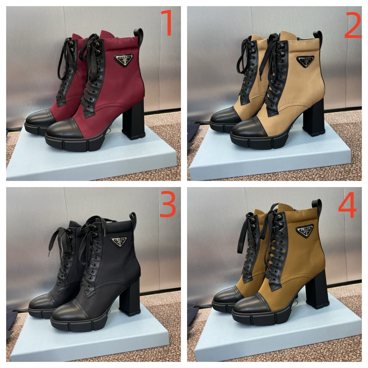 Prada Enameled Metal Triangle Nylon Combat Boots Shoes High Women