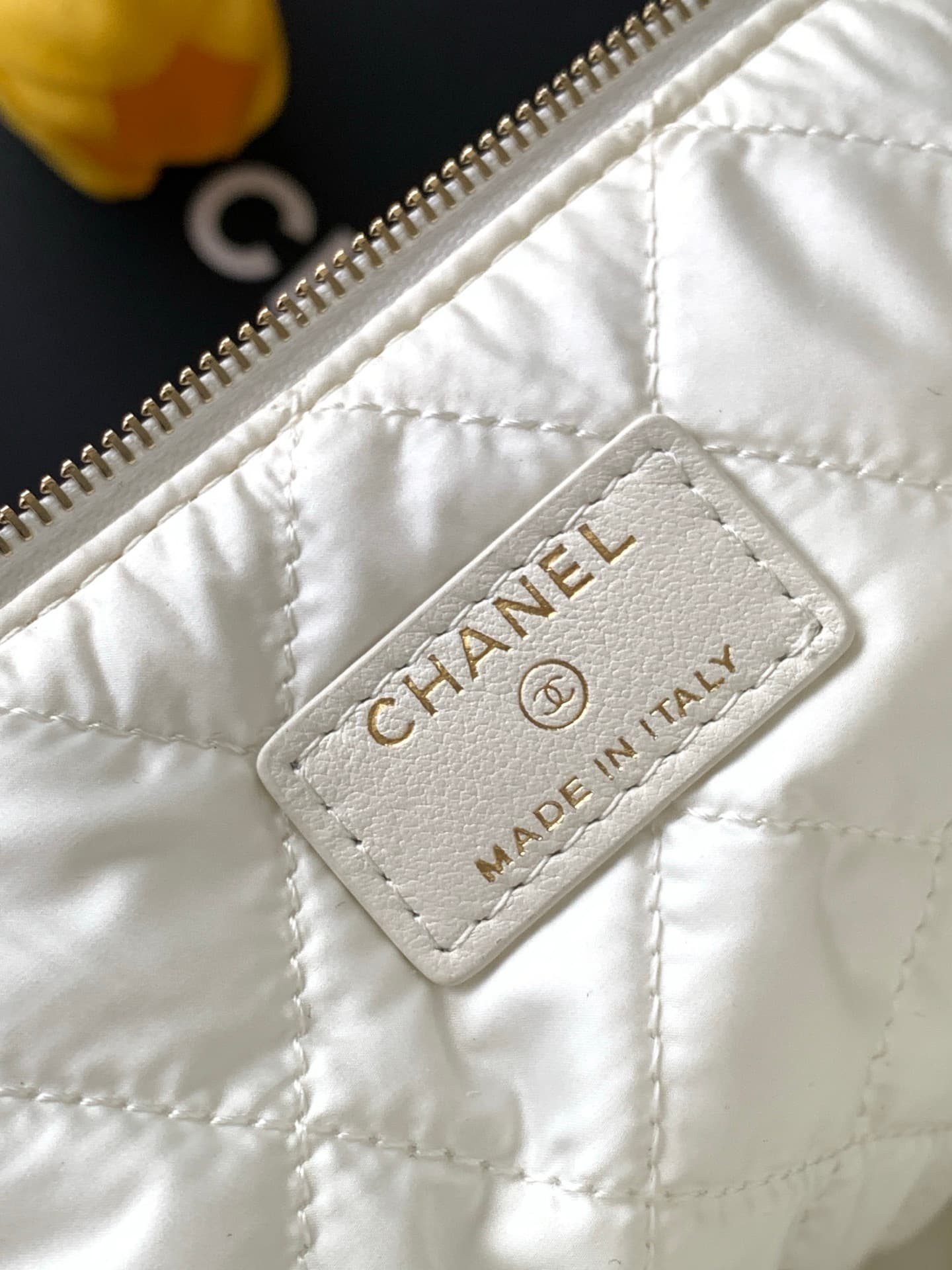 Chanel Zipped Case Printed Fabric & Gold-Tone Metal Beige & White AS4988 A