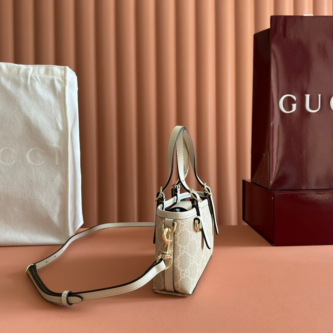 Gucci GG Emblem mini bag beige and white GG fabric 855491 High