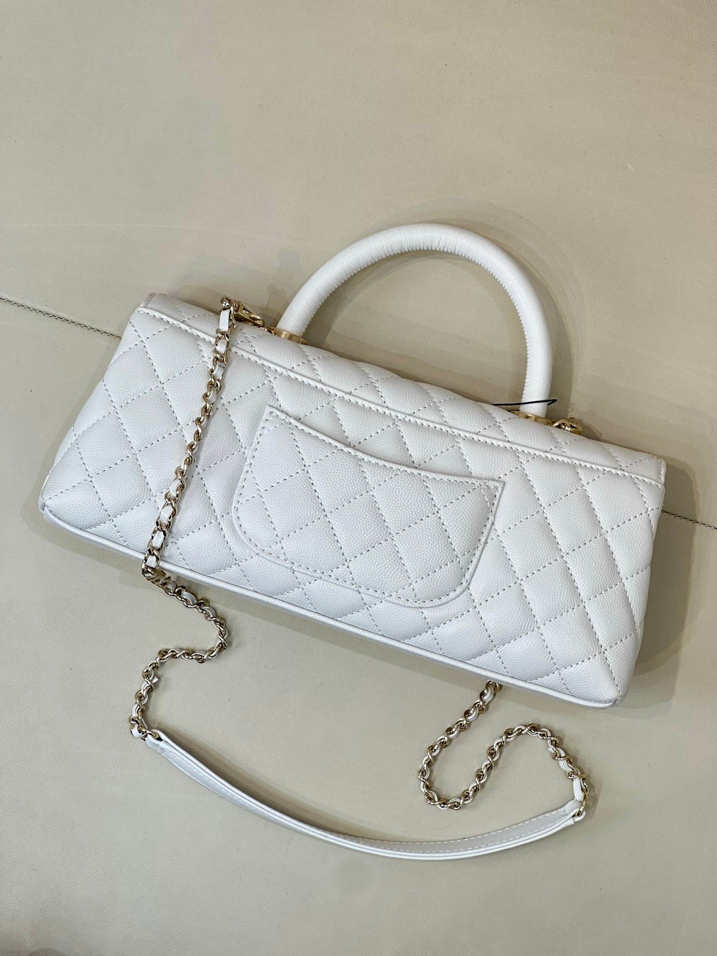 Chanel Maxi Flap Bag with Top Handle Grained Calfskin& Gold-Tone Metal AS6091 White TOP