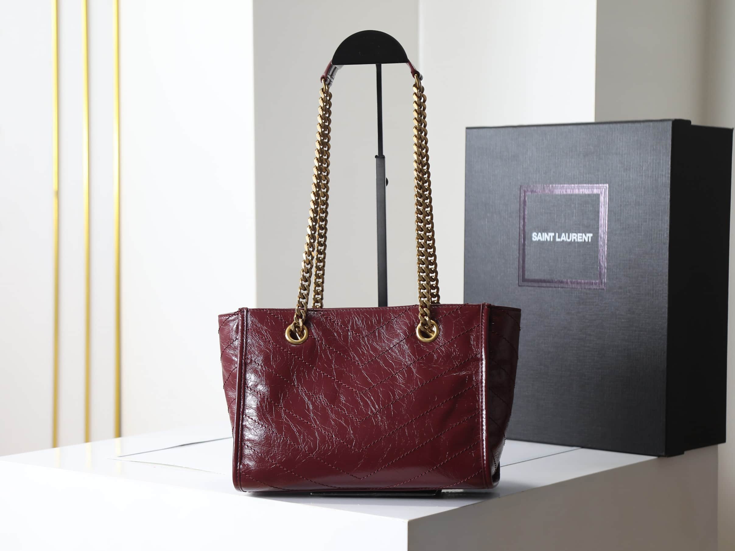 Saint Laurent Niki Shopping Tote Bag Calf Leather In Claret 872680 High