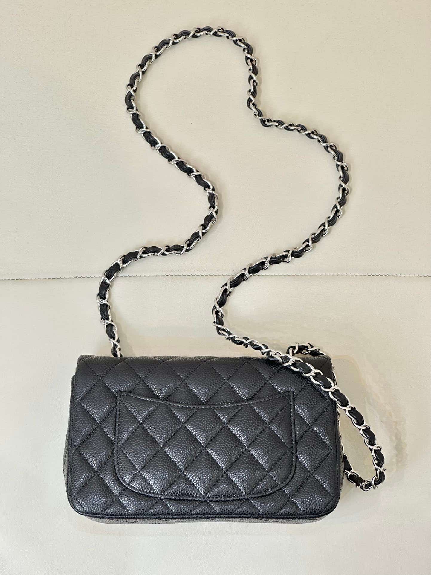 CHANEL Mini Classic Handbag Grained Calfskin & Silver-tone Metal A69900 Black TOP