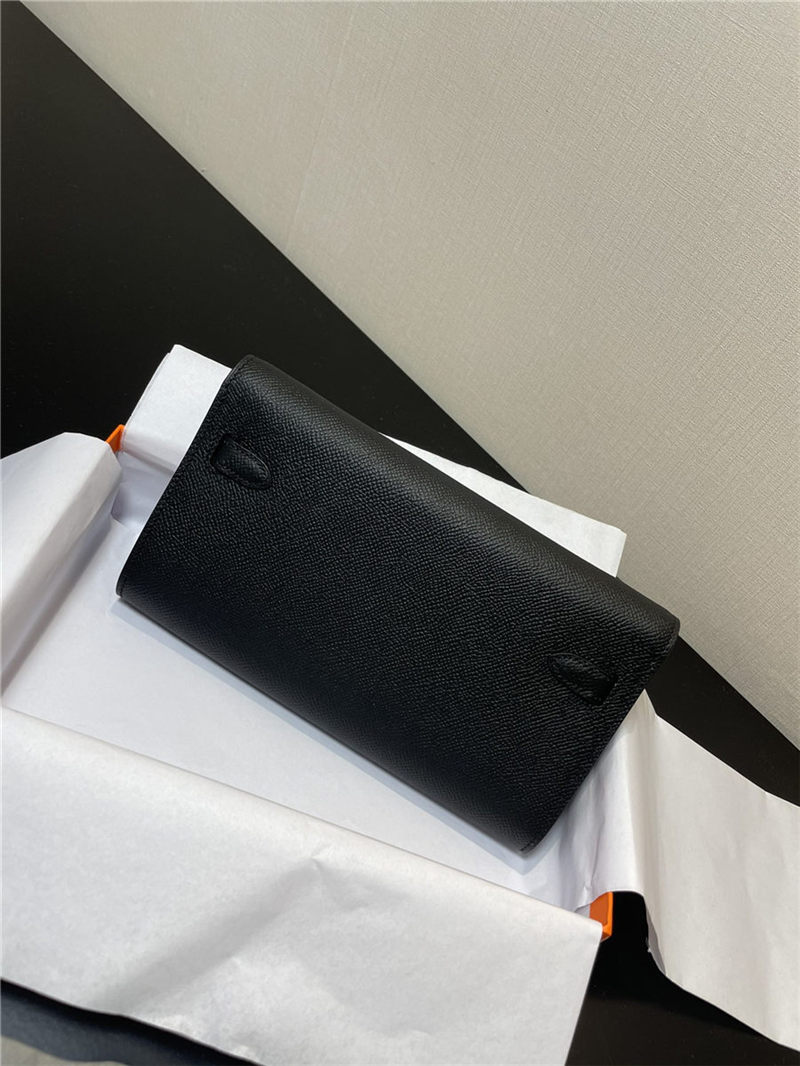Hermes Kelly Classique To Go wallet Epsom calfskin Black Silver-Metal WAX High