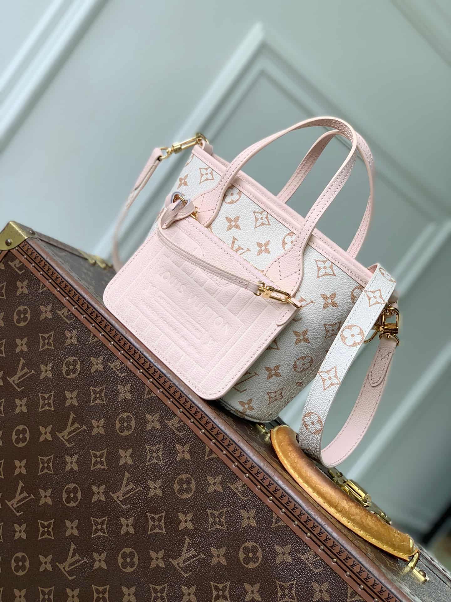 Louis Vuitton Neverfull Inside Out BB Monogram Dune / Pink Cowhide leather M2A466 High