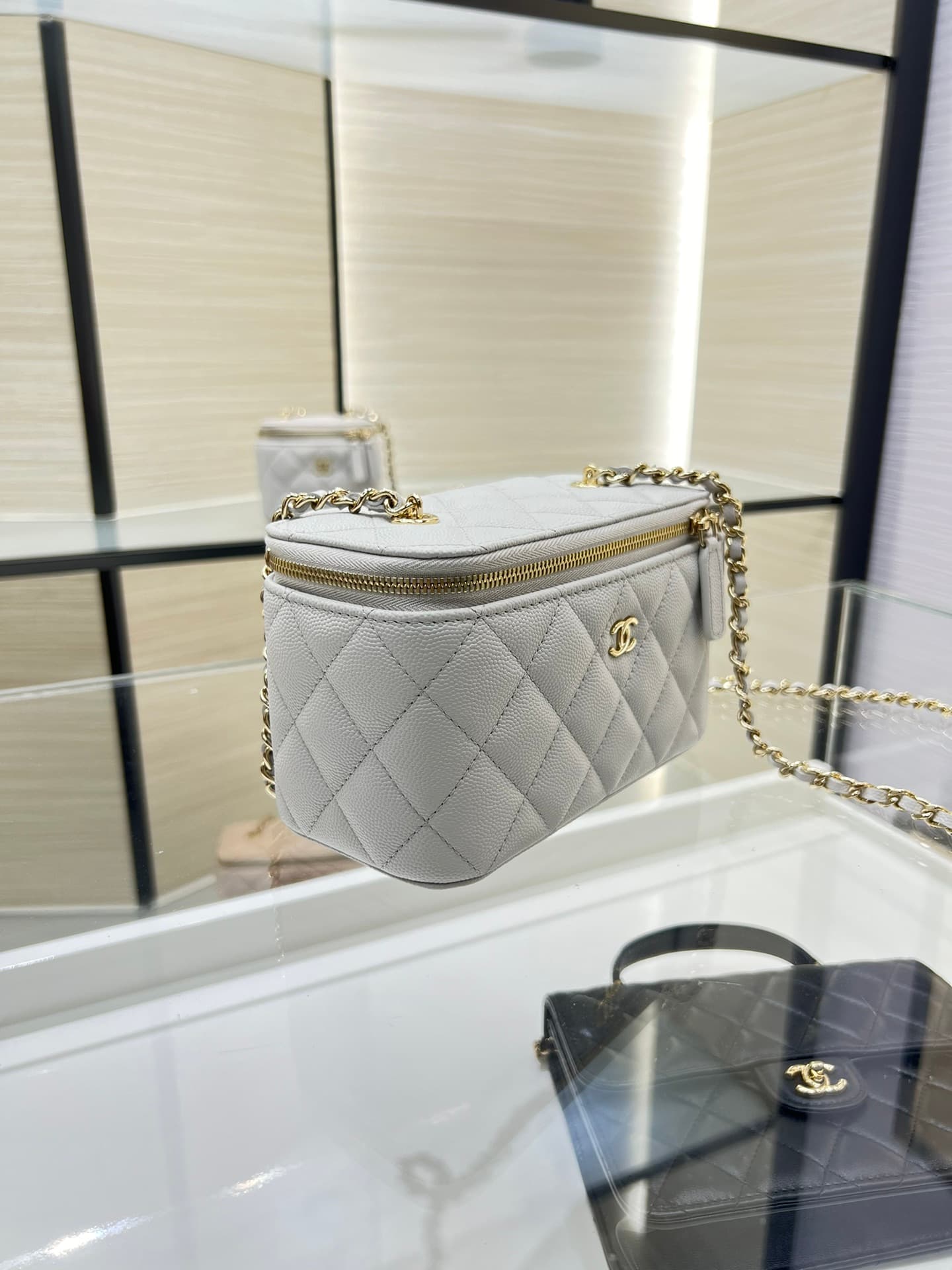 Chanel Classic Long Vanity with Chain Grained Calfskin & Gold-Tone Metal White AP1341 High