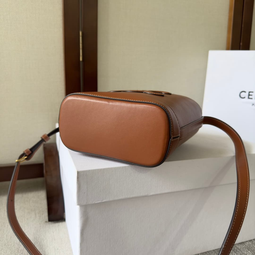 CELINE Small Bucket Bag in Tan Smooth Calfskin Leather High